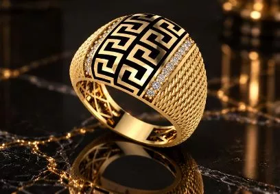 Greek Key Pave Diamond Textured Band Ring 3D print model