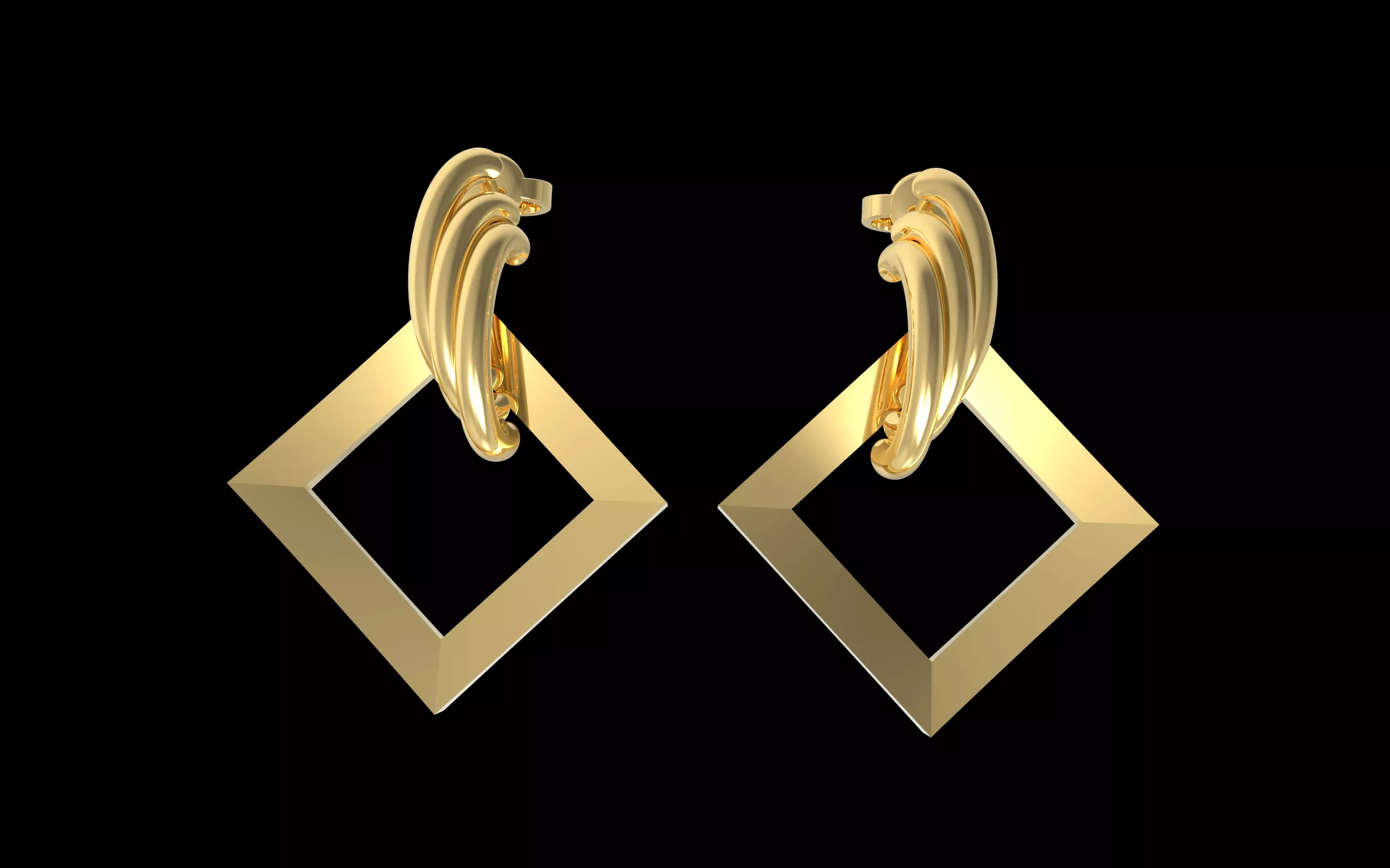 Square twisted movement Earring stud 3D print model
