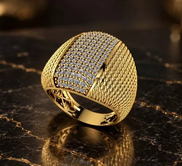 Full Pave Diamond Textured Wide Band Ring 3D print model