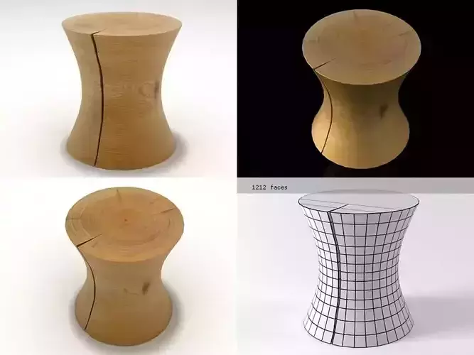 Trunk stool made of wood 3D model