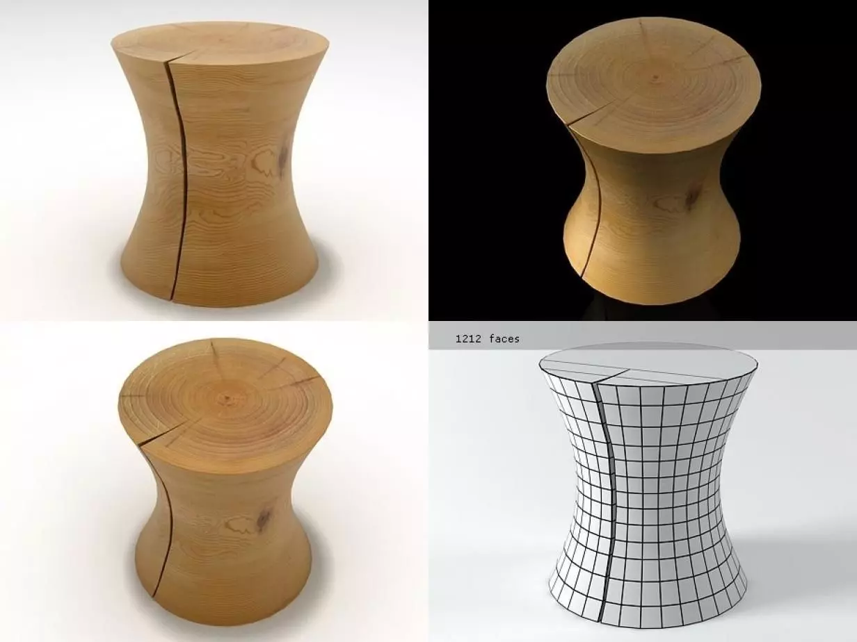 Trunk stool made of wood 3D model_0