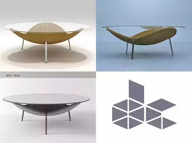 Lotus coffee table with glass top 3D model