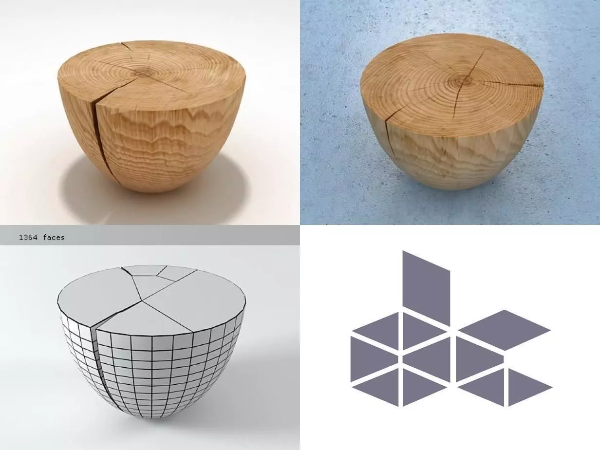 Drum design of wooden stool in form of tree stump 3D model_0