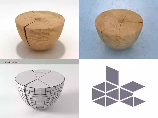 Drum design of wooden stool in form of tree stump 3D model