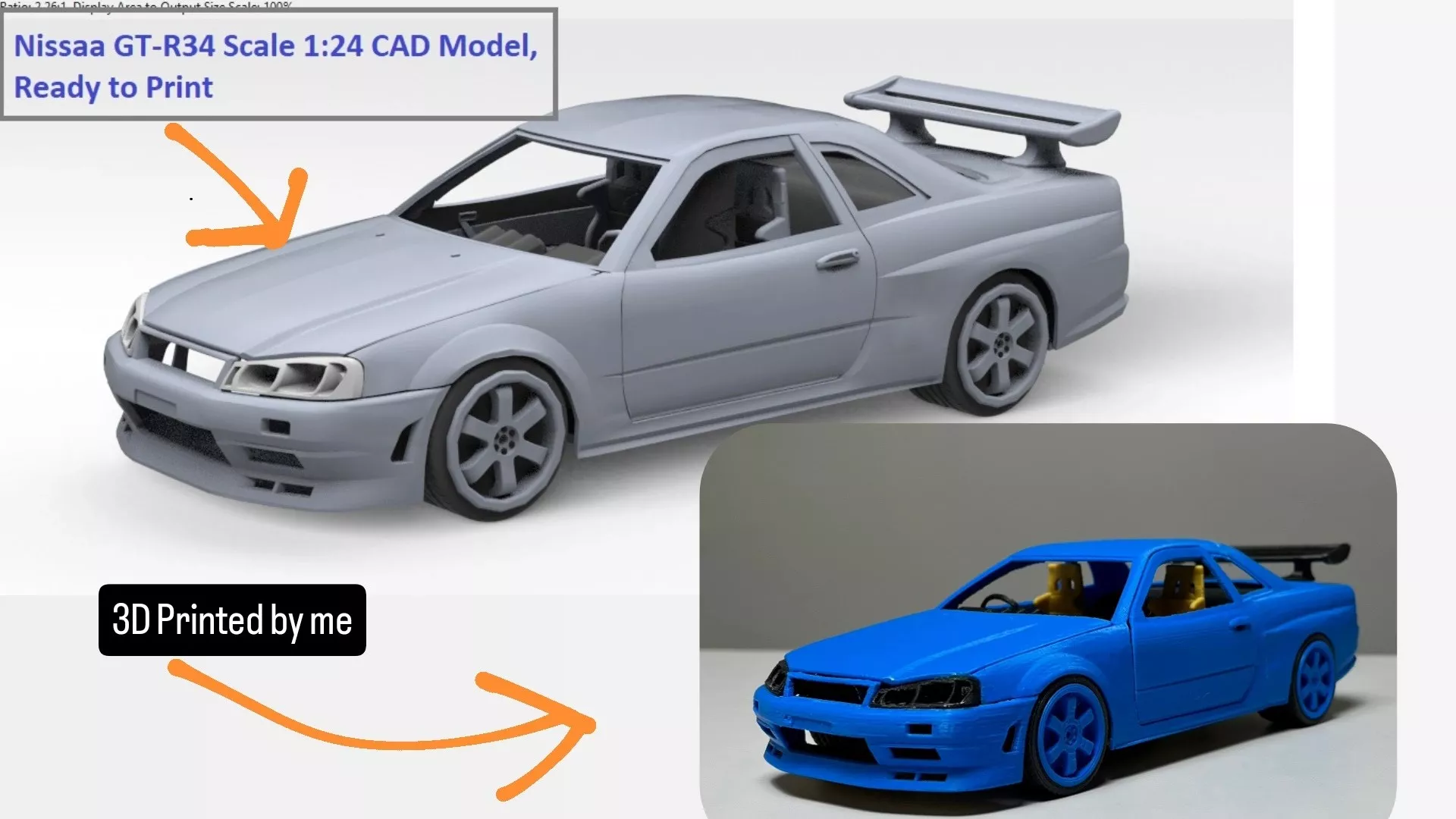 Nissan GTR 34 Scale 1 24 mode for 3D Print 3D print model