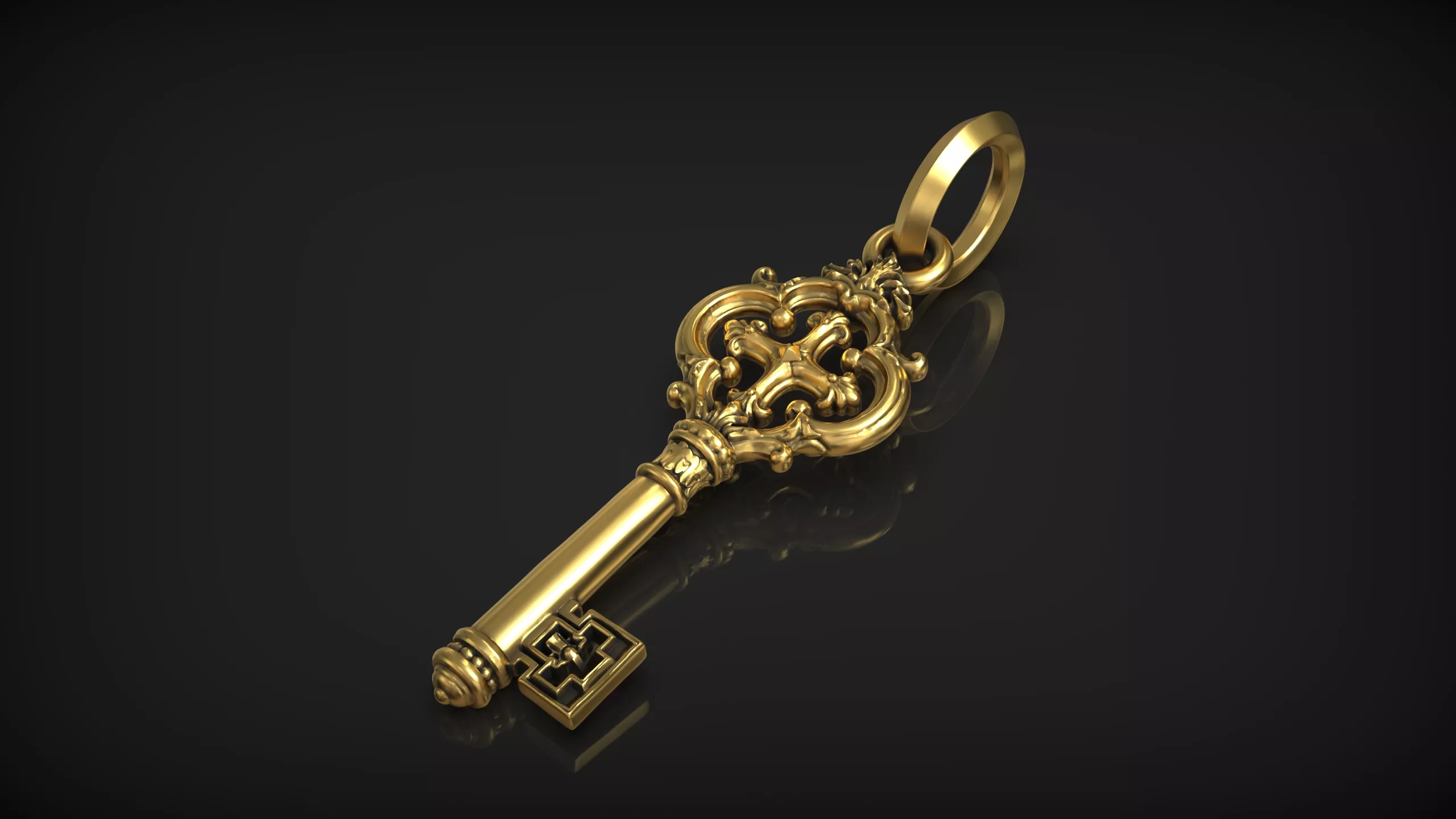 Gothic Skeleton Key Pendant Ornamental Cross Key 3D print model