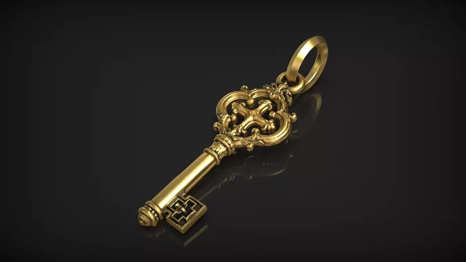 Gothic Skeleton Key Pendant Ornamental Cross Key