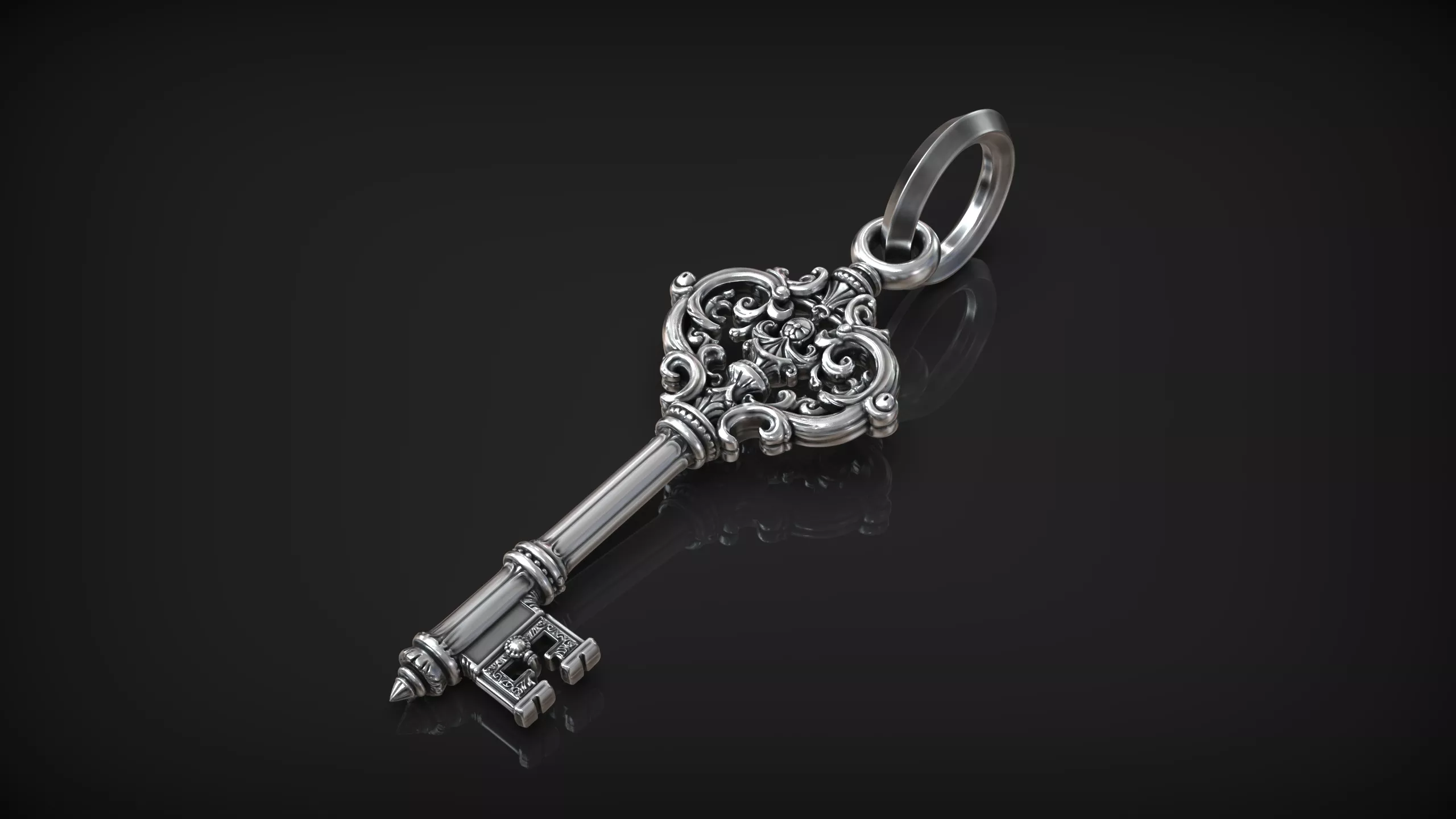 Gothic Ornamental Skeleton Pendant Antique Baroque Key 3D print model