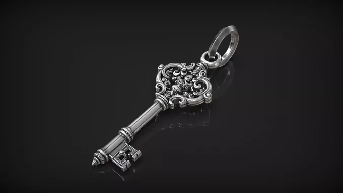 Gothic Ornamental Skeleton Pendant Antique Baroque Key