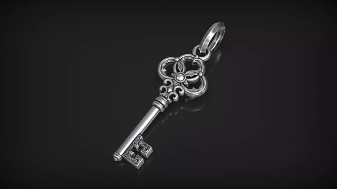 Floral Skeleton Key Pendant Gothic Antique Rococo Key