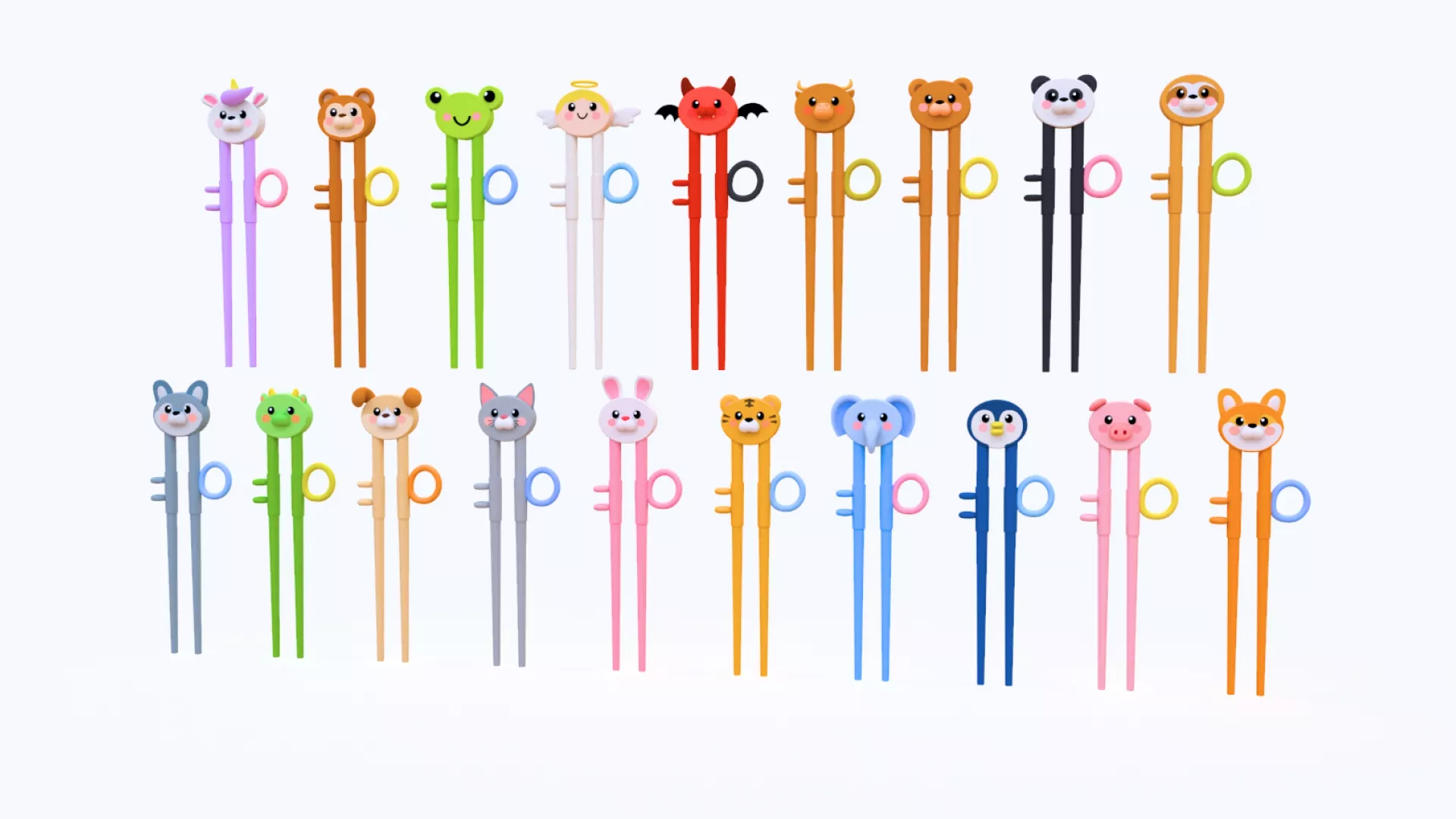 Cute Cartoon Children Chopsticks Set 19 Low-poly 3D model