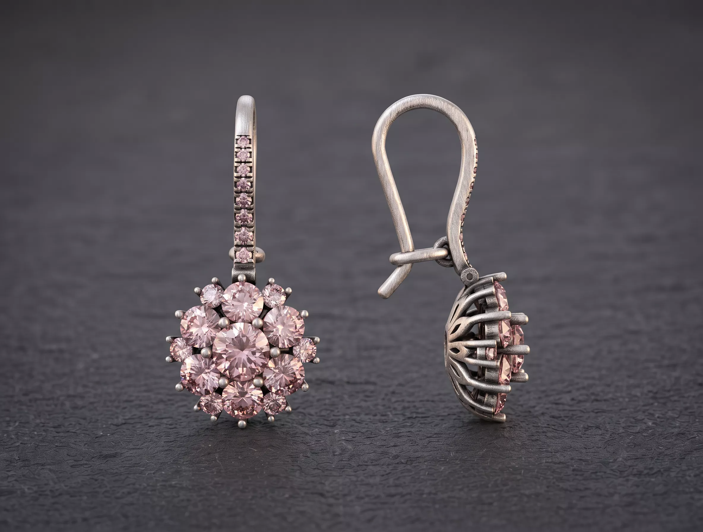 Elegant gold earrings with a scattering of sparkling stones 3D print model