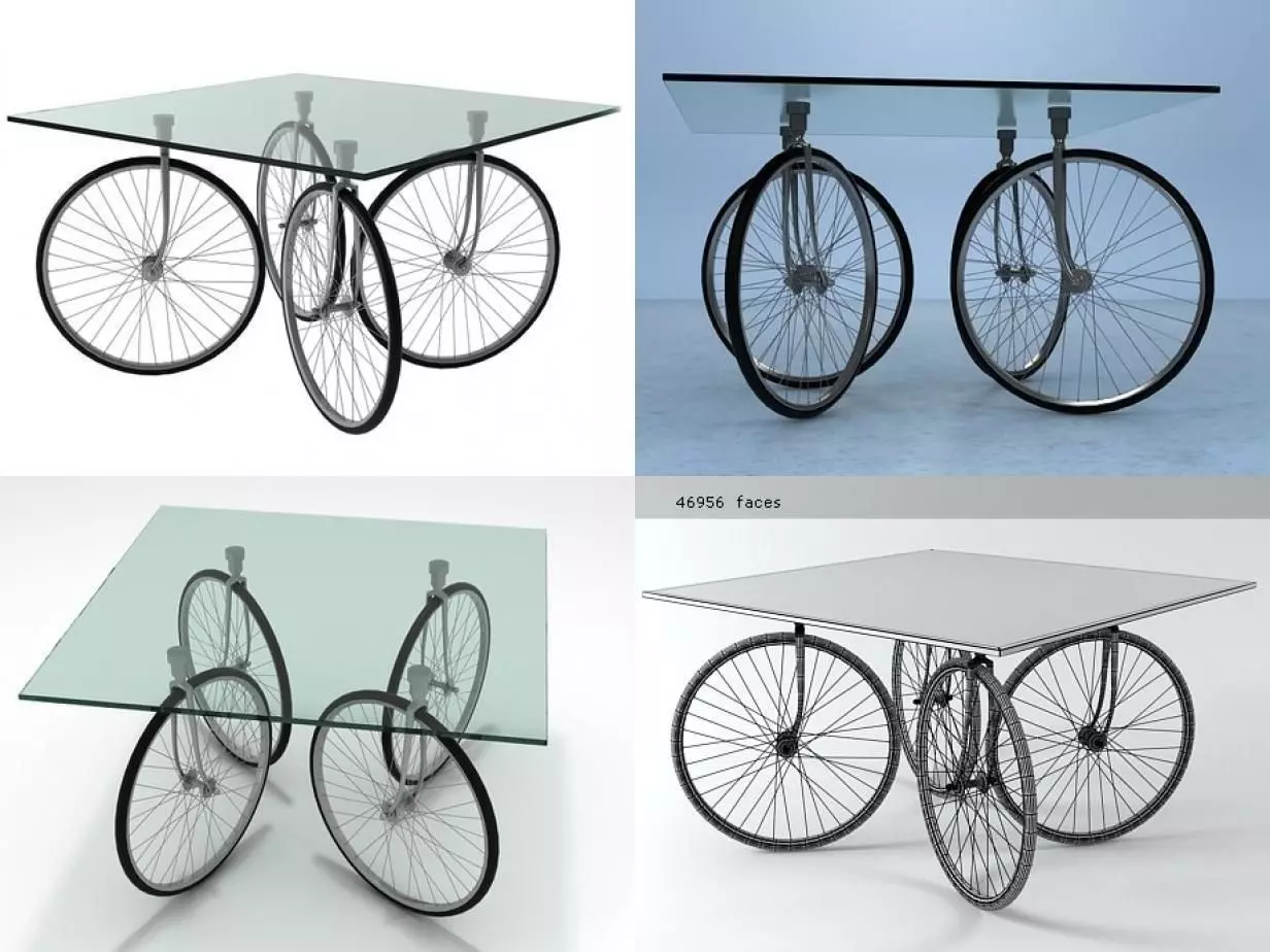 Tour glass table with bicycle wheels 3D model_0