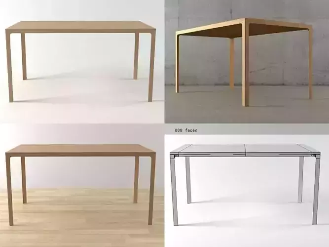 Bend-in dining table with four different views Free 3D model
