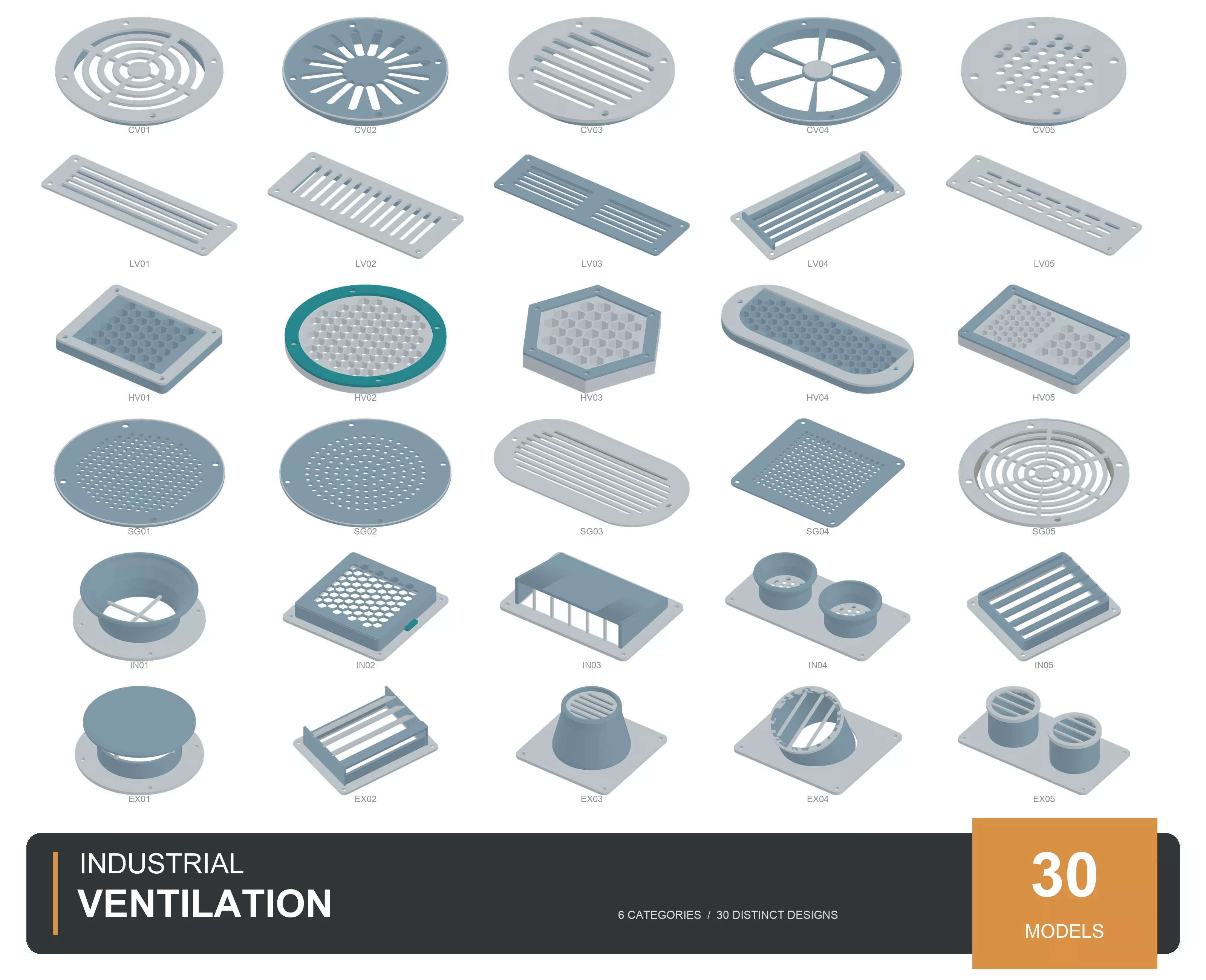 30 Industrial Ventilation Components Collection Free 3D model