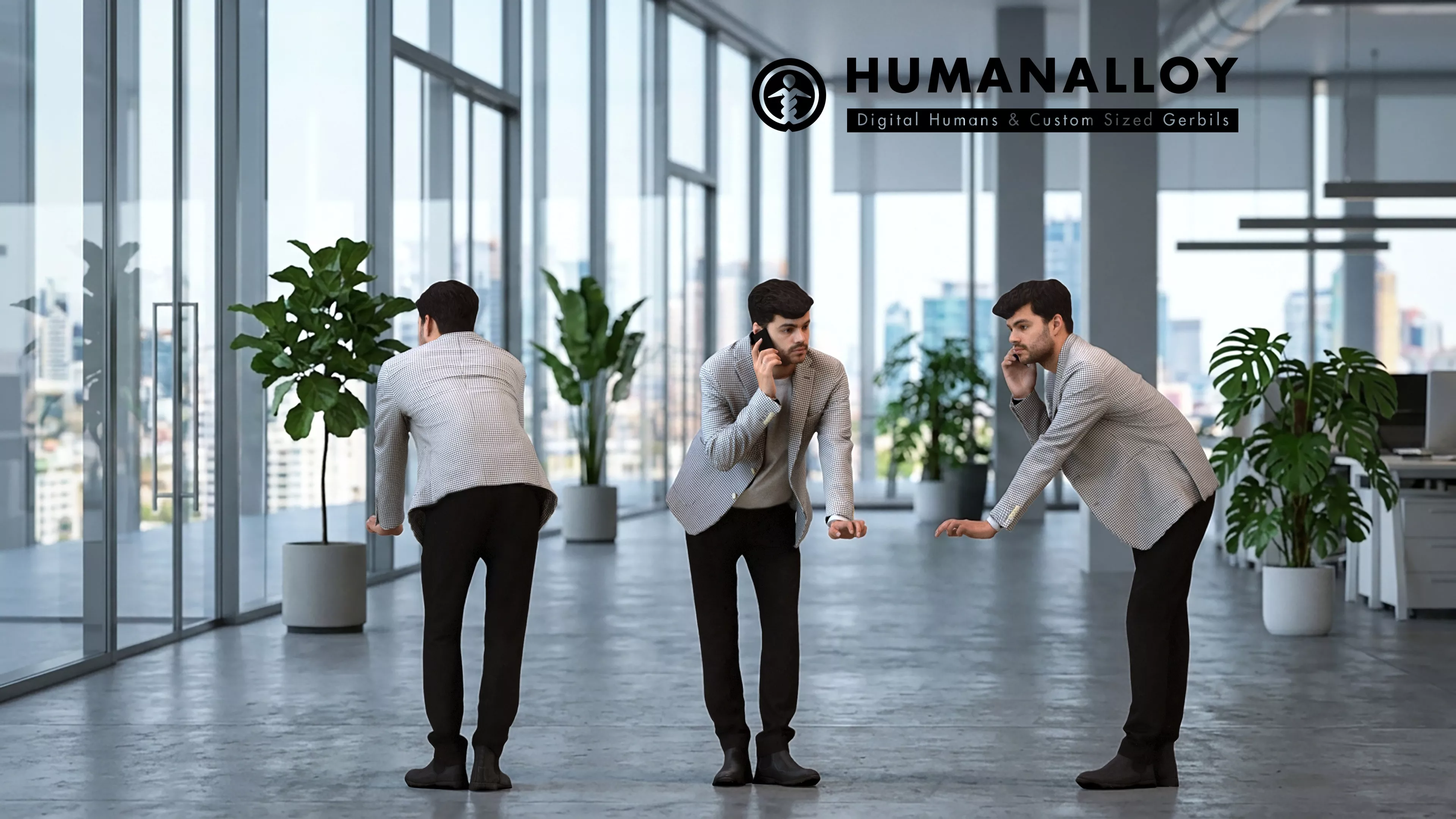 Adult Caucasian businessman leaning while calling on smartphone 3D model