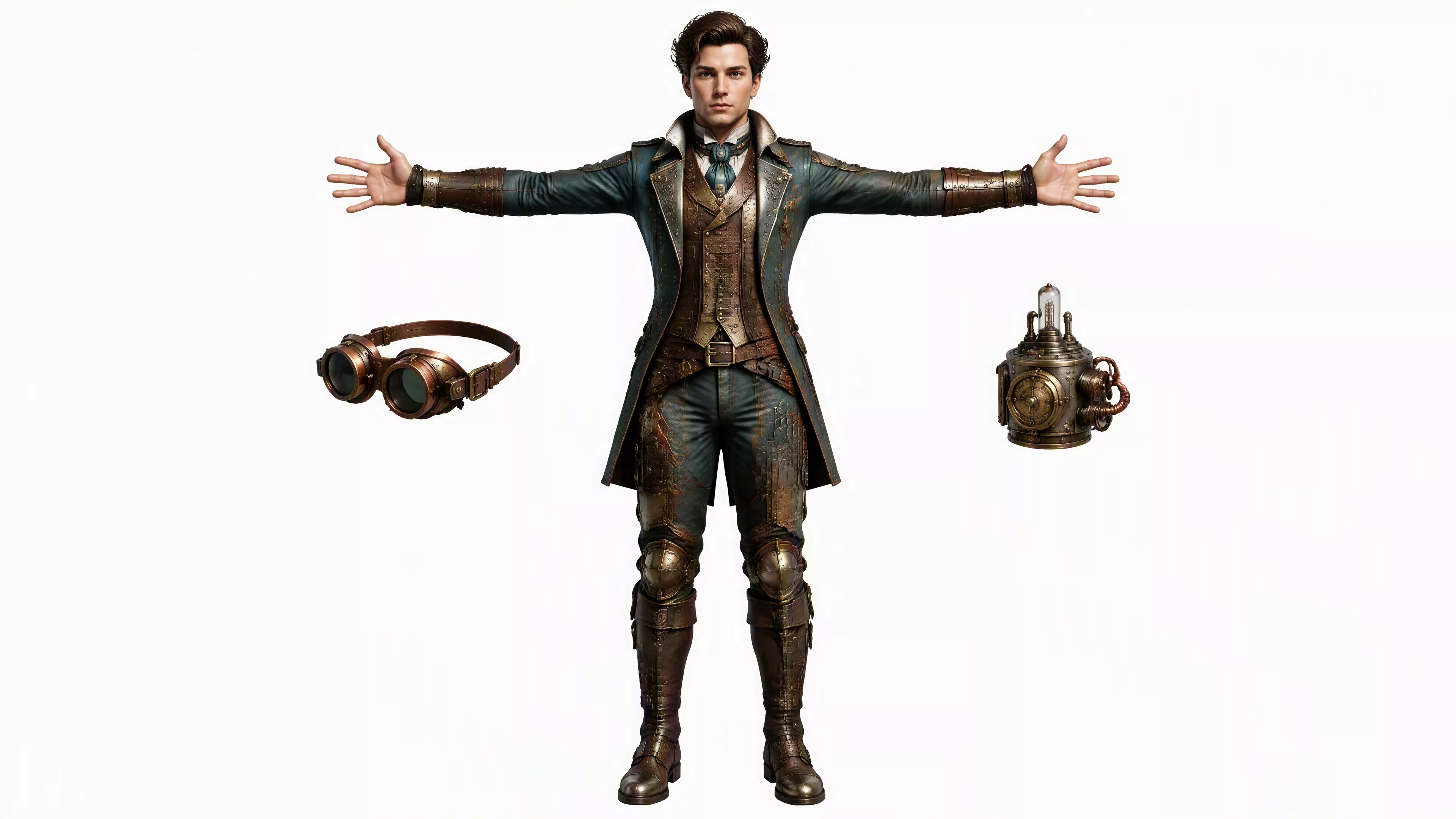 Teampunk Adventurer 3D Character Rigged Game Ready Low-poly 3D model