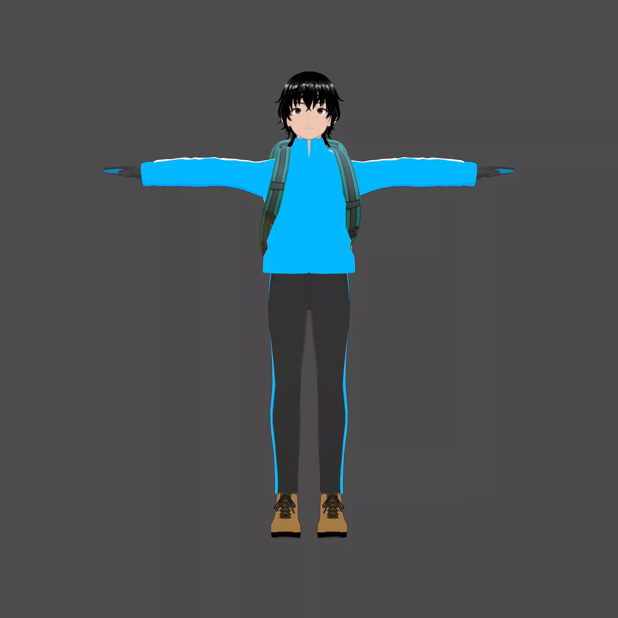 Anime Mountain Hiker Character with Backpack 3D model