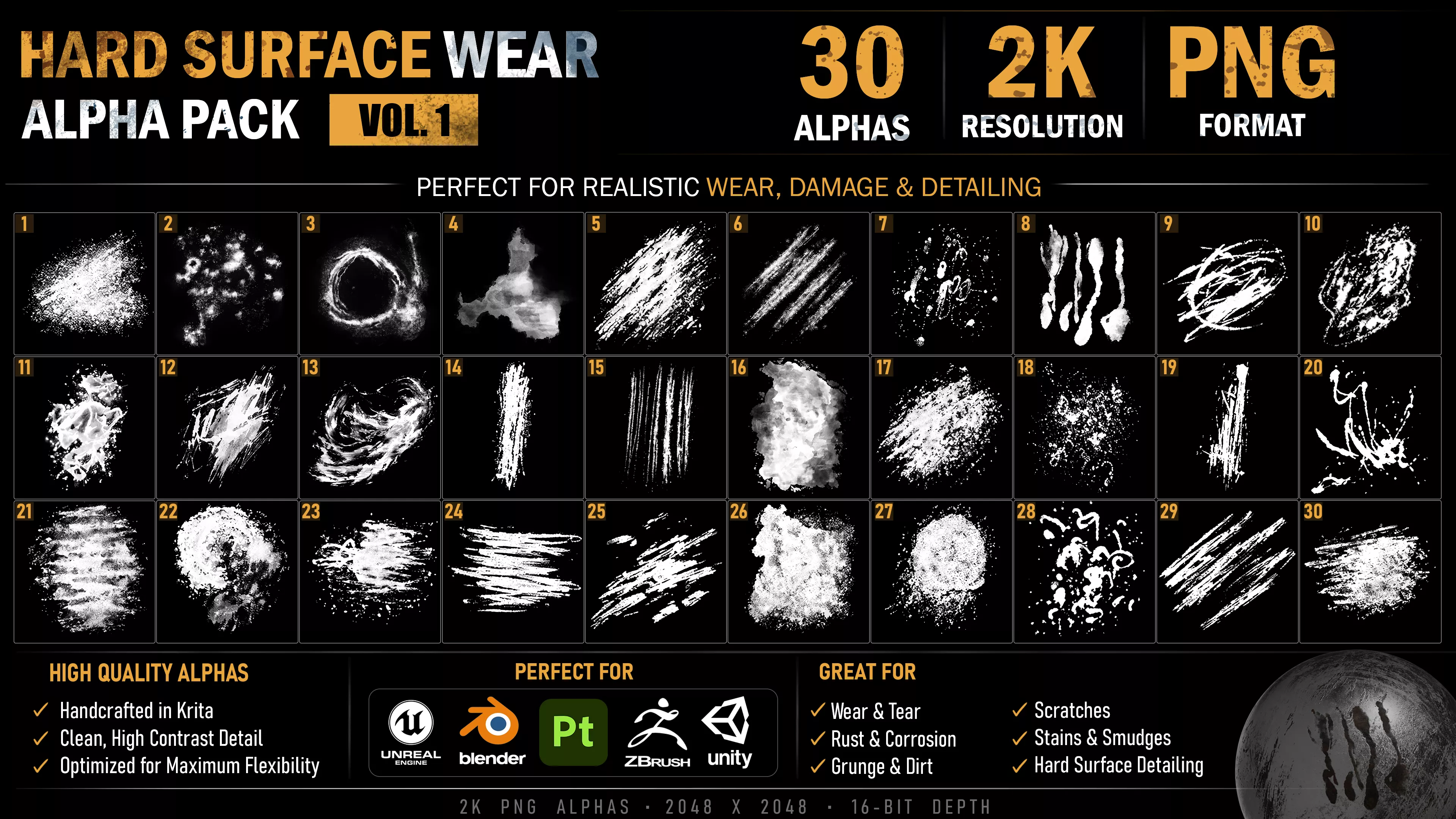 Hard Surface Wear Alpha v1 - High-Resolution Grunge Textures Texture