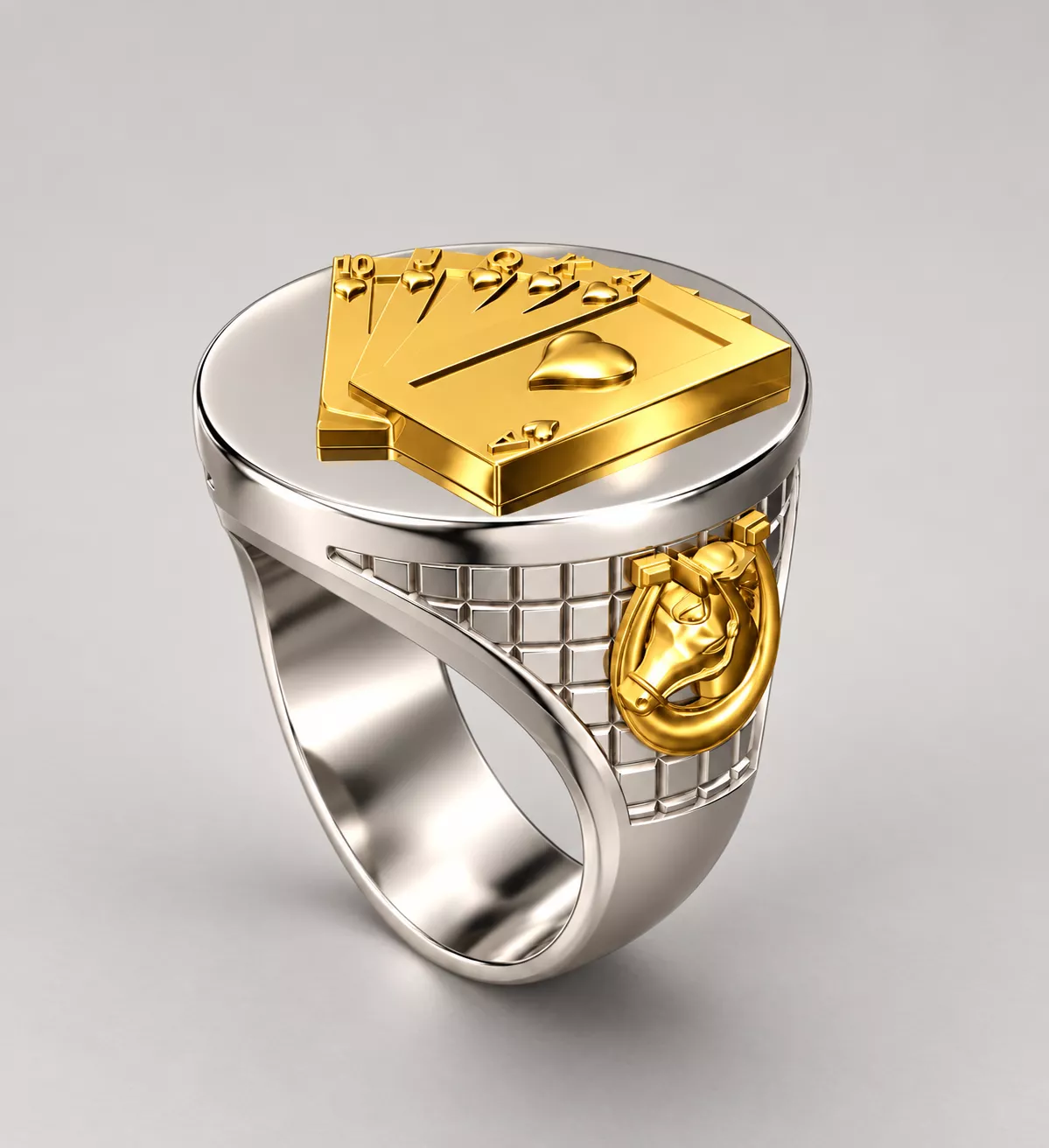 Model 1378 Cards Horse Gun Ring 12 US Size Hollow Gallery 3D print model