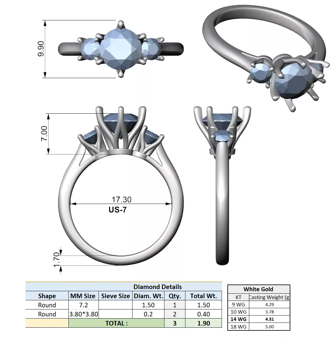 Custom Fine Jewelry Diamond Ring Gold Band STL 3DM 920 3D print model