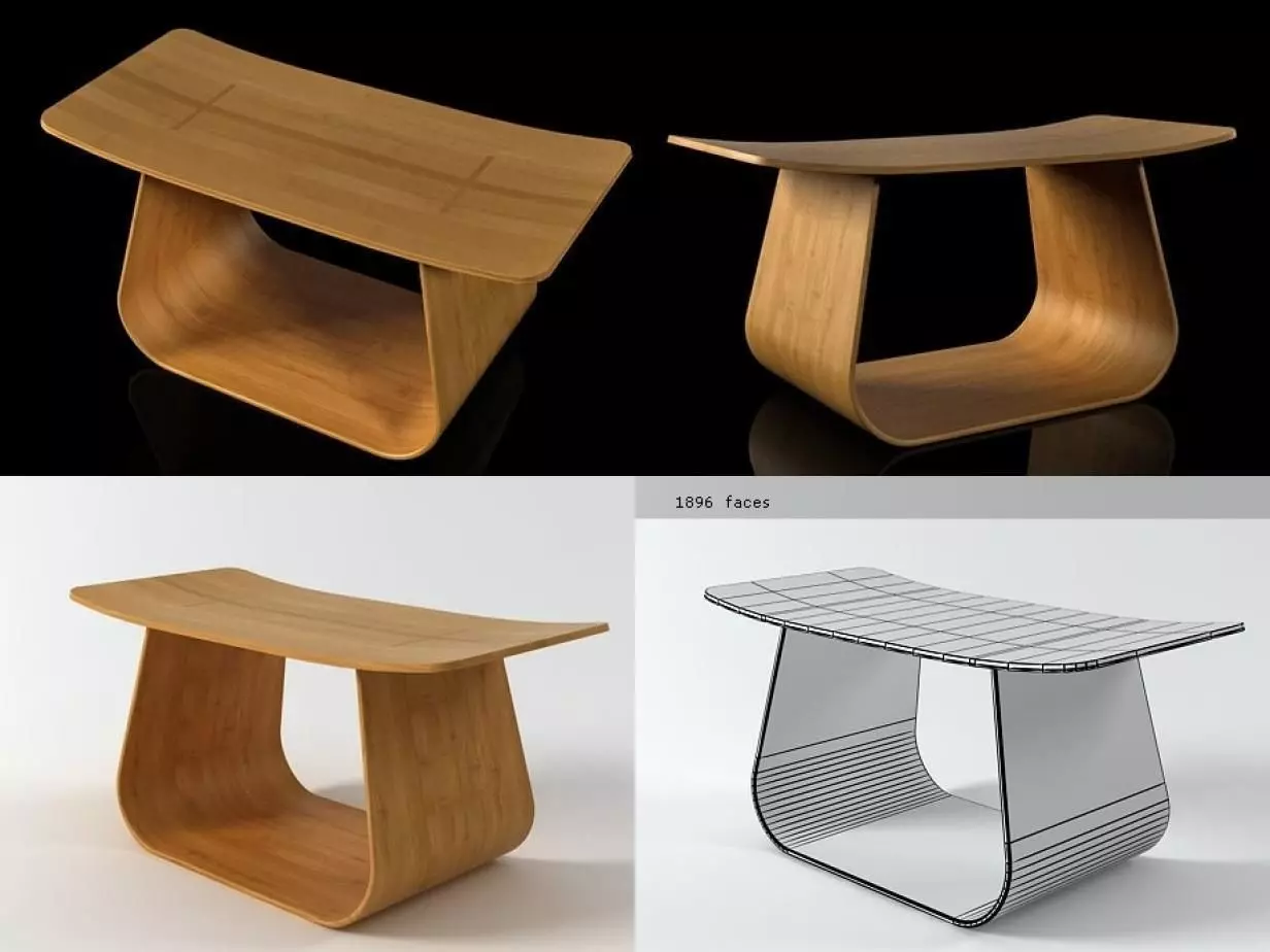 Becca three wooden stool 3D model_0