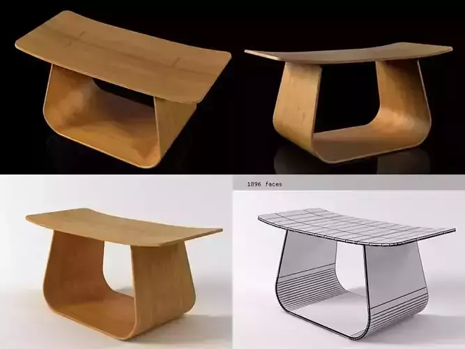 Becca three wooden stool 3D model