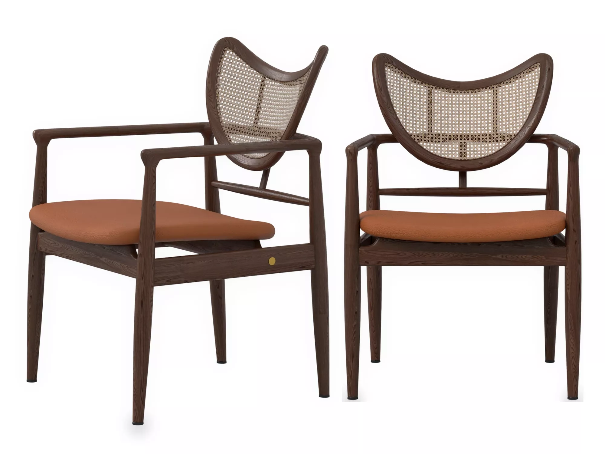Dark Wood Cane Back Armchair with Tan Upholstered Seat 3D model