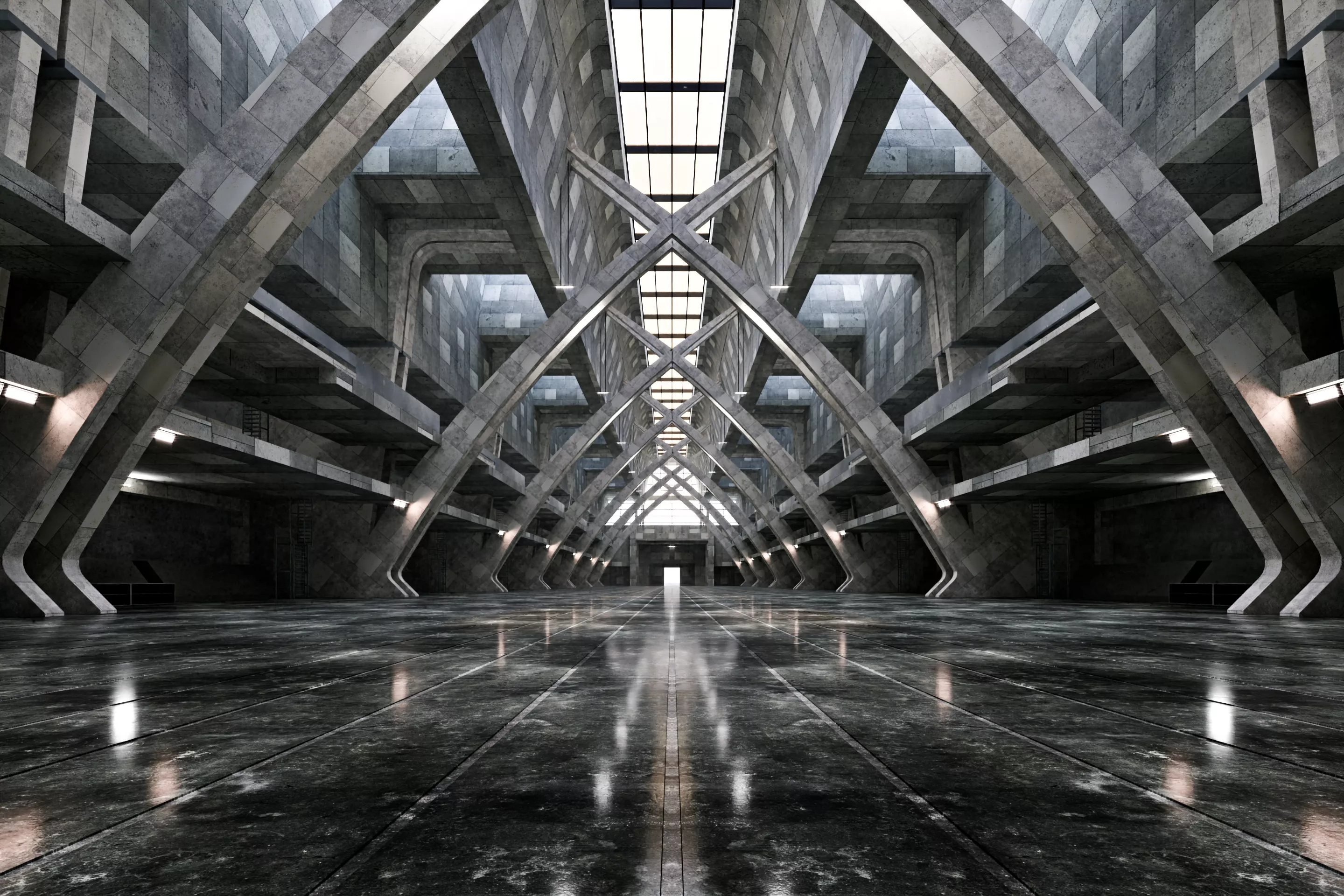 Brutalist Industrial Hangar - Cinematic Environment - 019 3D model