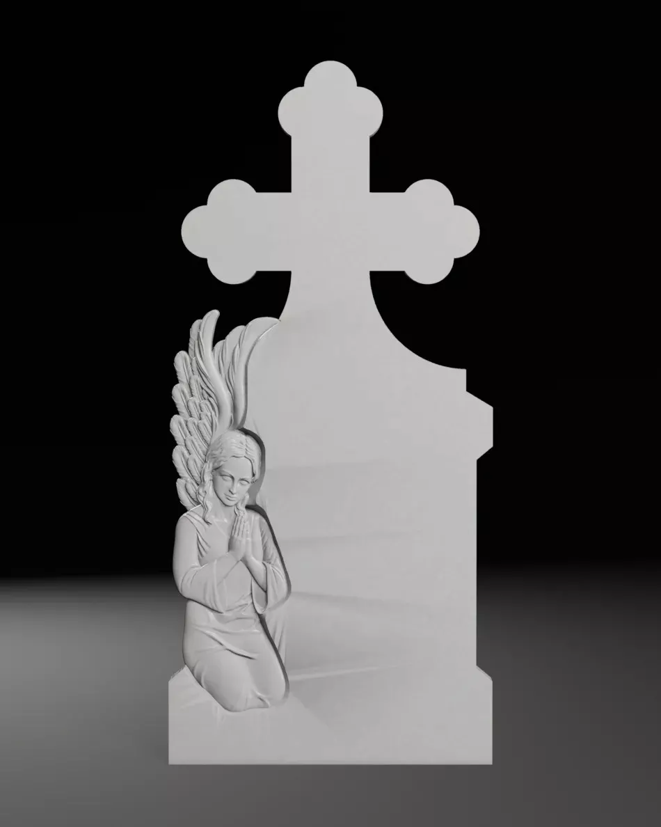 Cross with Kneeling Angel - Tombstone STL for CNC 600x1300mm 3D print model