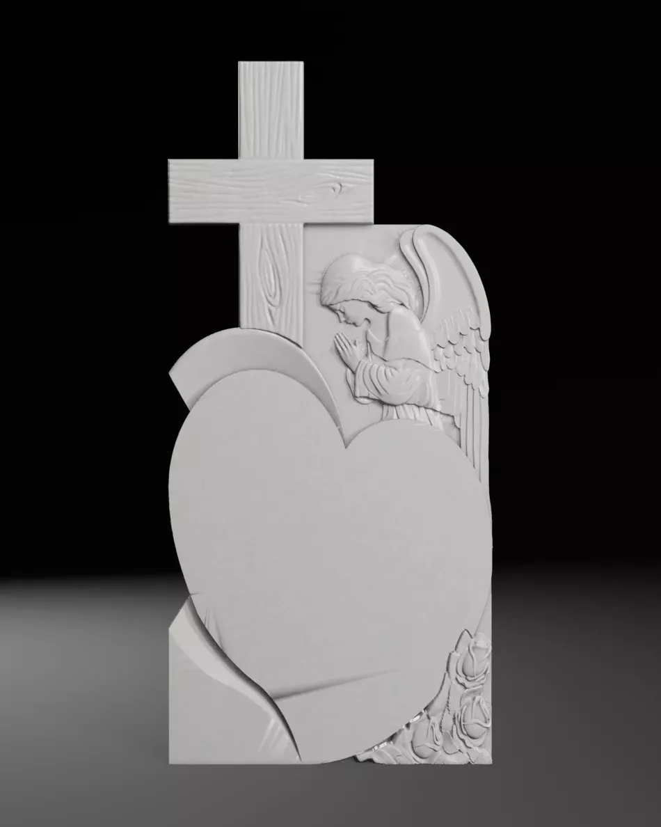 Cross with Heart and Cherub - Tombstone STL for CNC 600x1300mm 3D print model