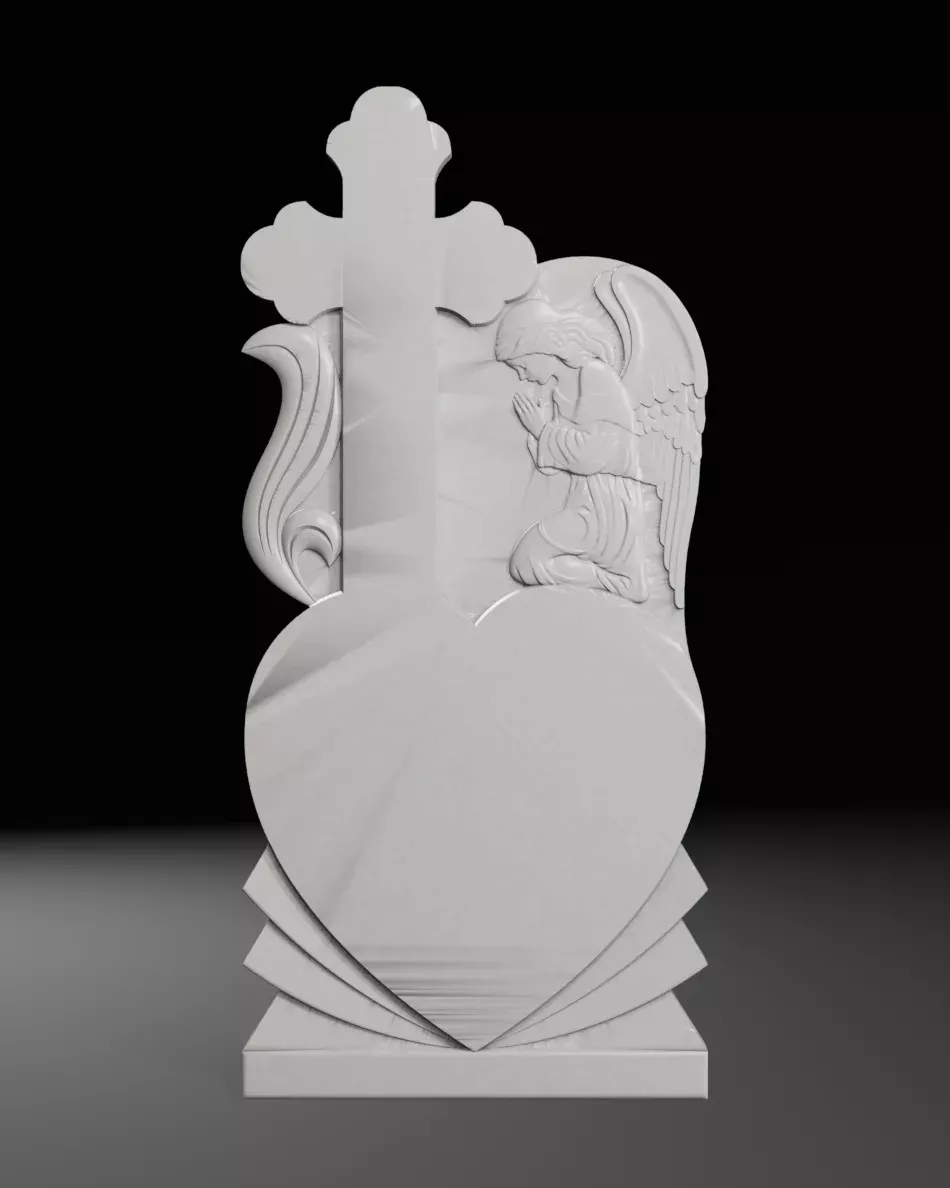 Cross with Cherub Heart and Rays - Tombstone STL for CNC 3D print model