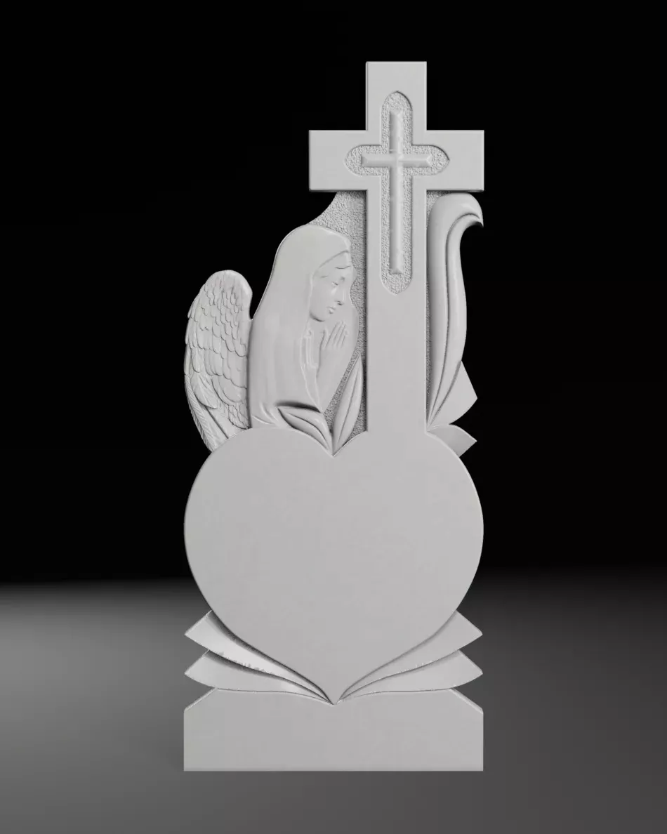 Cross with Angel and Heart - Tombstone STL for CNC 550x1300mm 3D print model