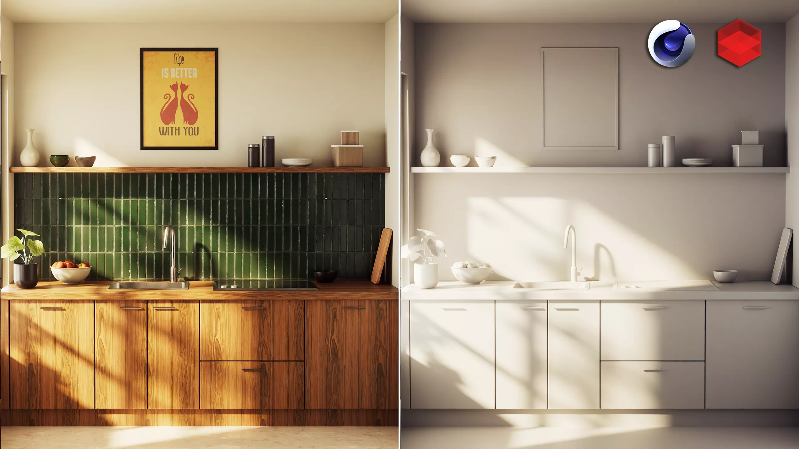 Modern Kitchen Interior ArchViz Scene C4D and Redshift 3D model