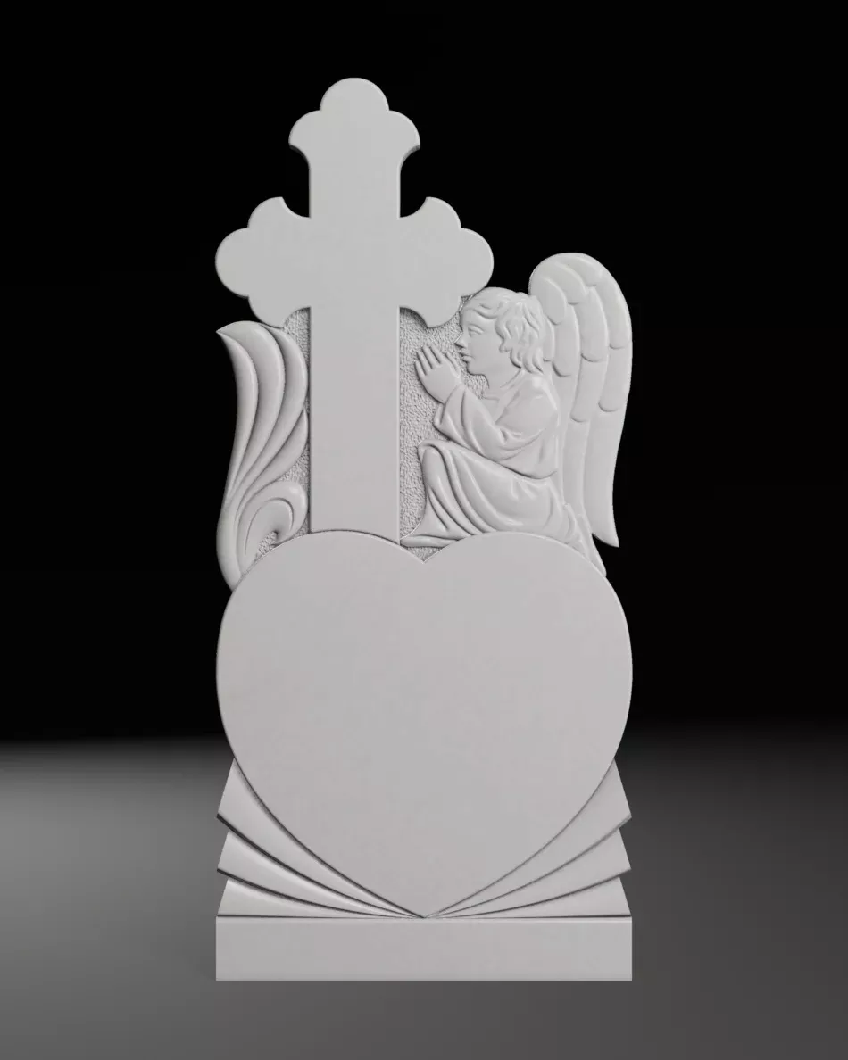 Cross with Heart Cherub and Rays - Tombstone STL for CNC 3D print model