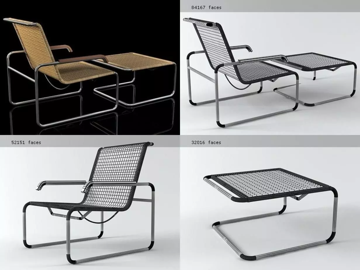 S35R four different chairs and table 3D model_3