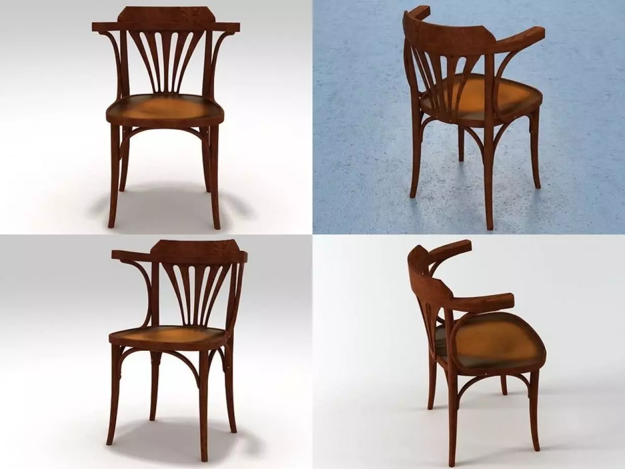 233 four different wooden chairs 3D model_0