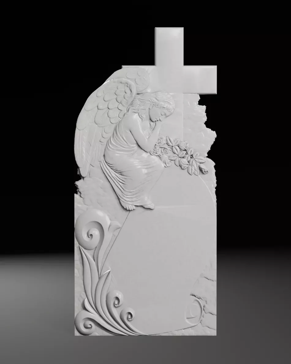 Cross with Angel on Top and Scroll - Tombstone STL for CNC 3D print model