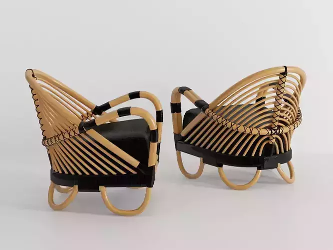 Charlottenborg pair of rattan lounge chairs 3D model