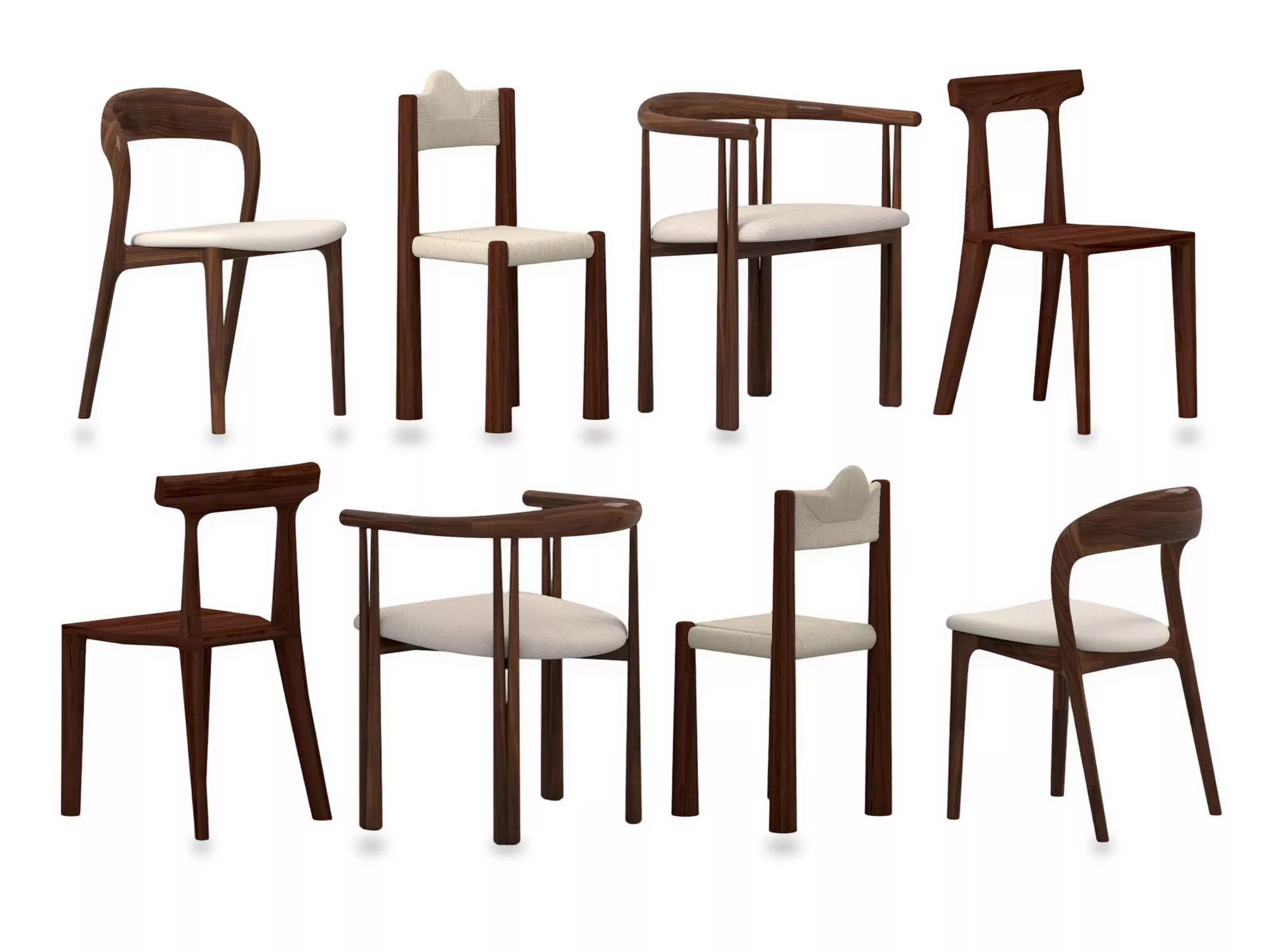 Dark Wood Modern Chair Collection 3D Model 3D model
