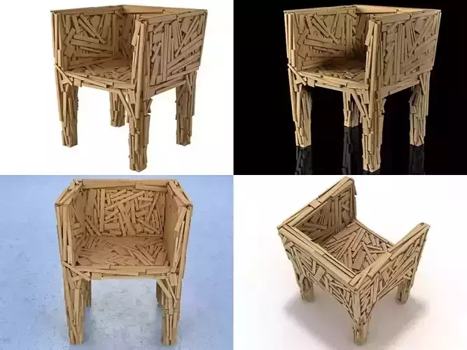 Favela four different chairs made from wood 3D model