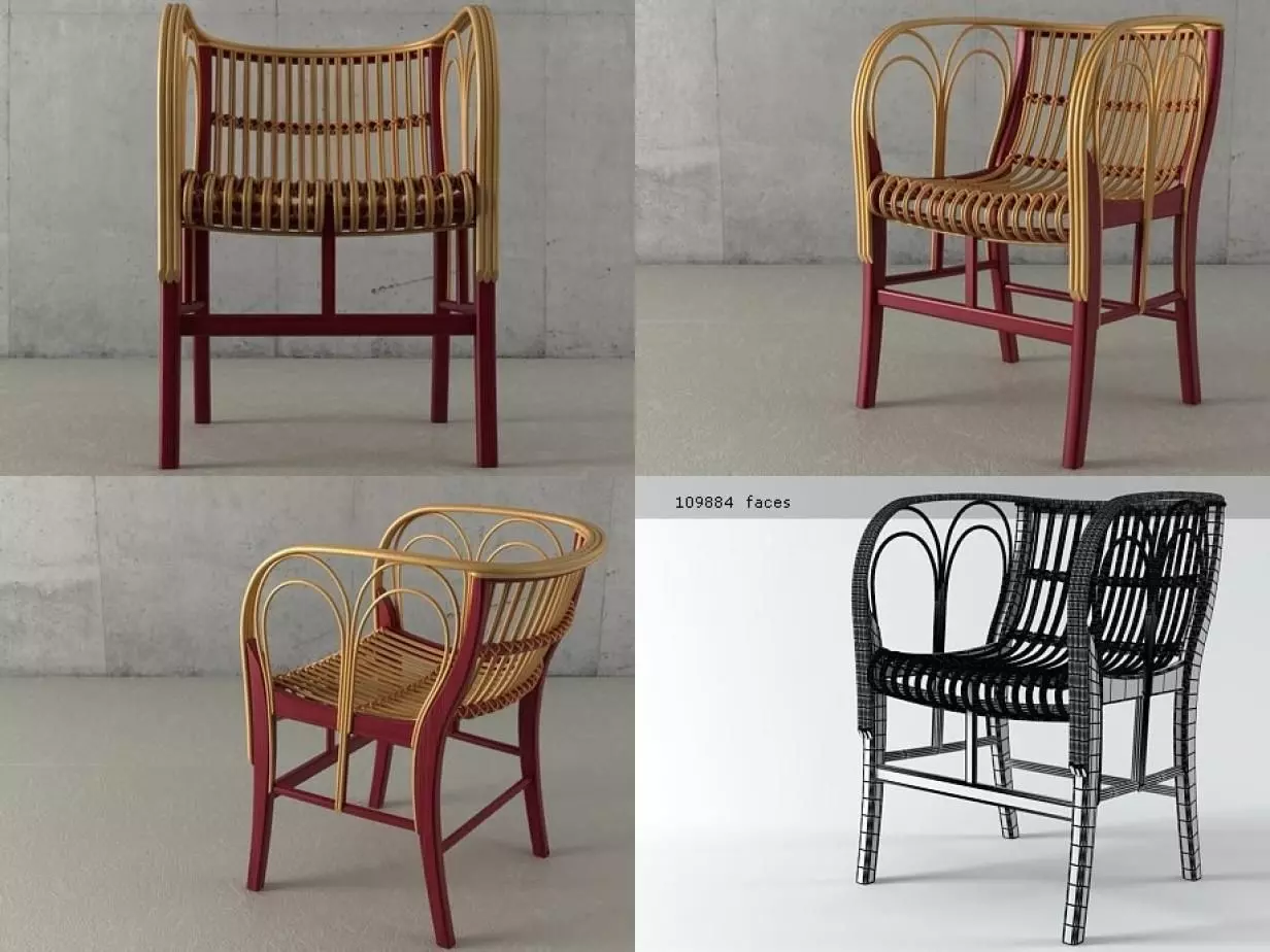 Uragano four different rattan chairs 3D model_1