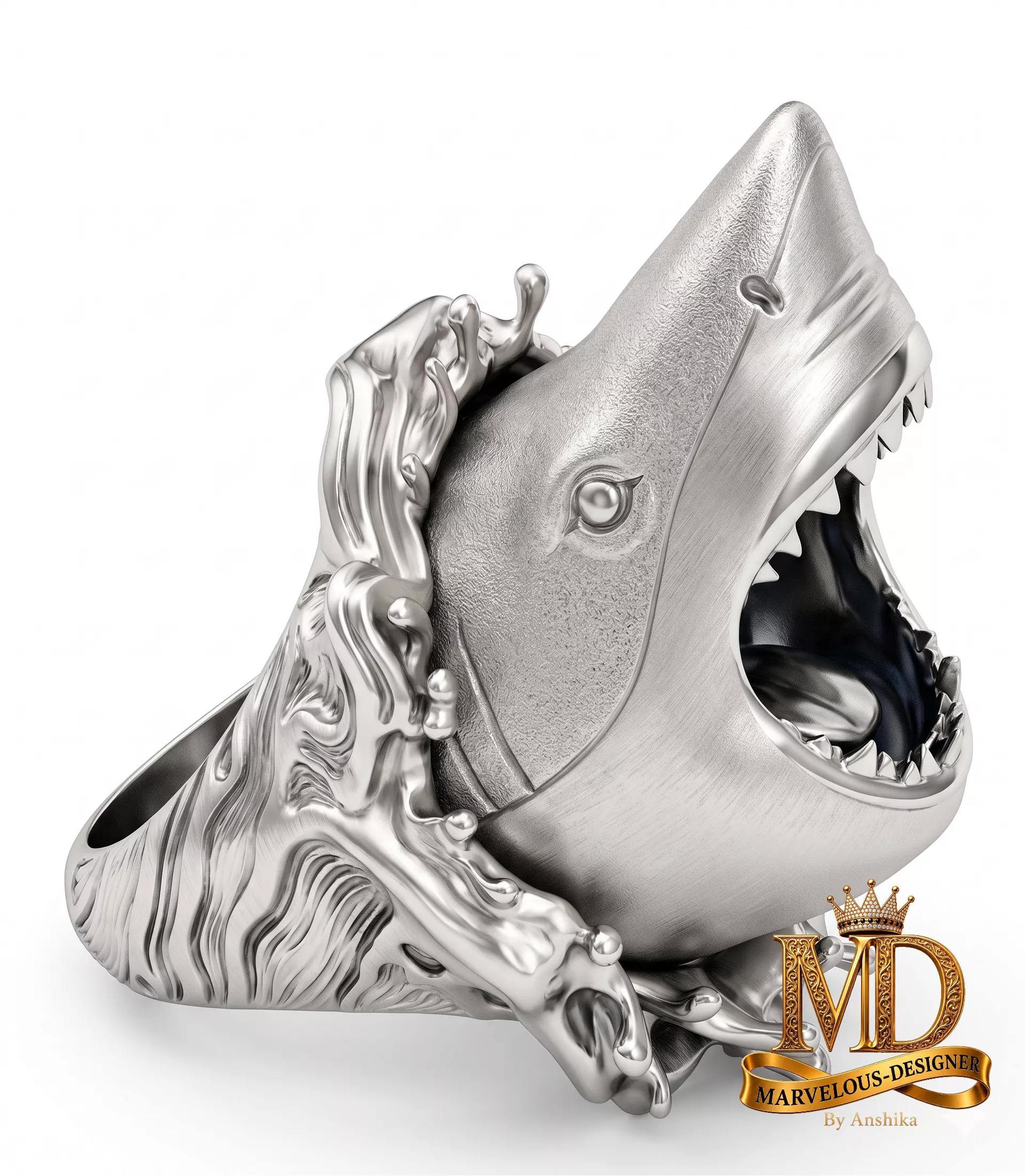 Great White Shark Ocean Ring 3D print model