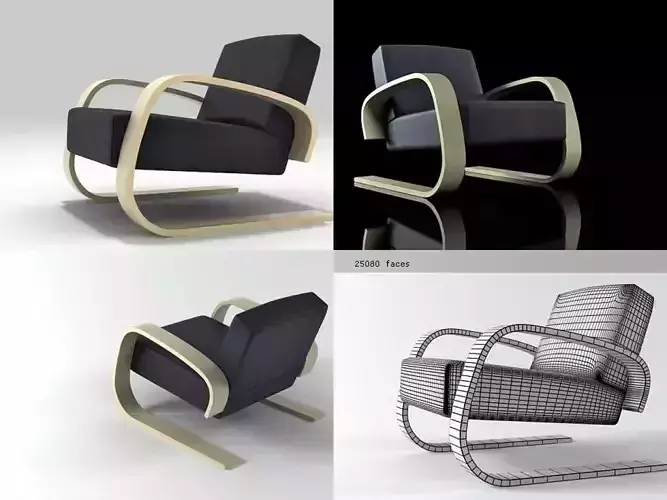 400 four different chairs with wooden frame 3D model