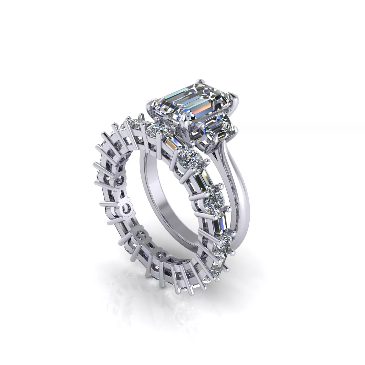 Bridal Set Emerald Engagement Ring 3D print model