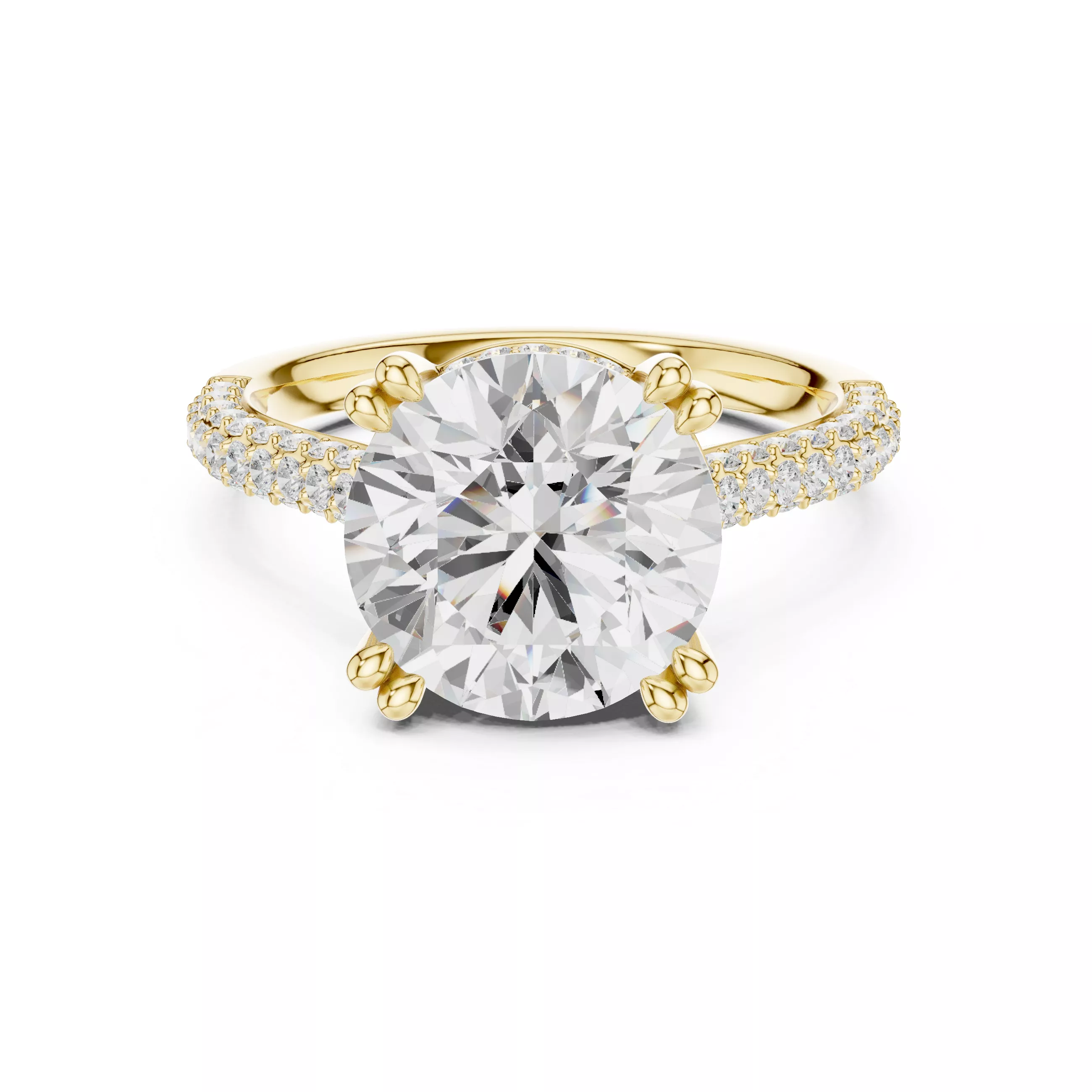 Round Cut Diamond Engagement Ring with Pave Band 3D print model