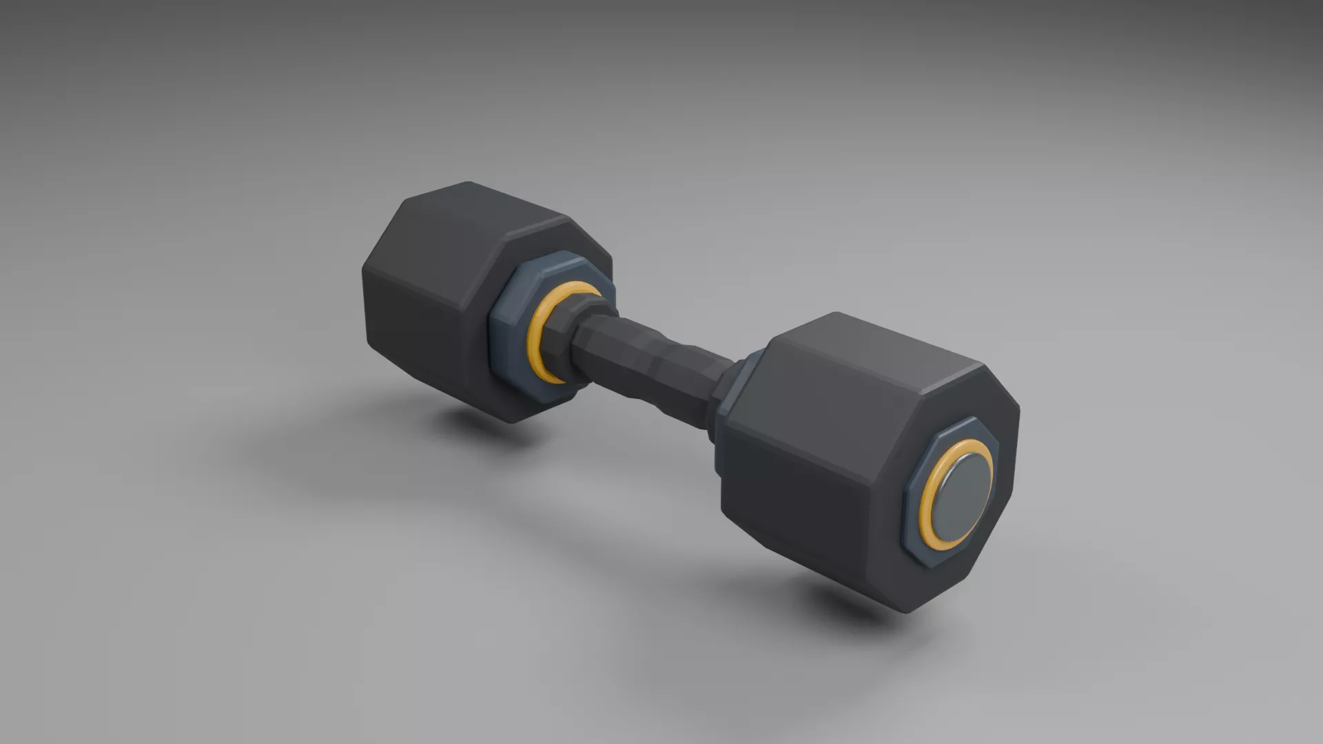 Black Hex Dumbbell with Gold Accent Rings Low-poly 3D model