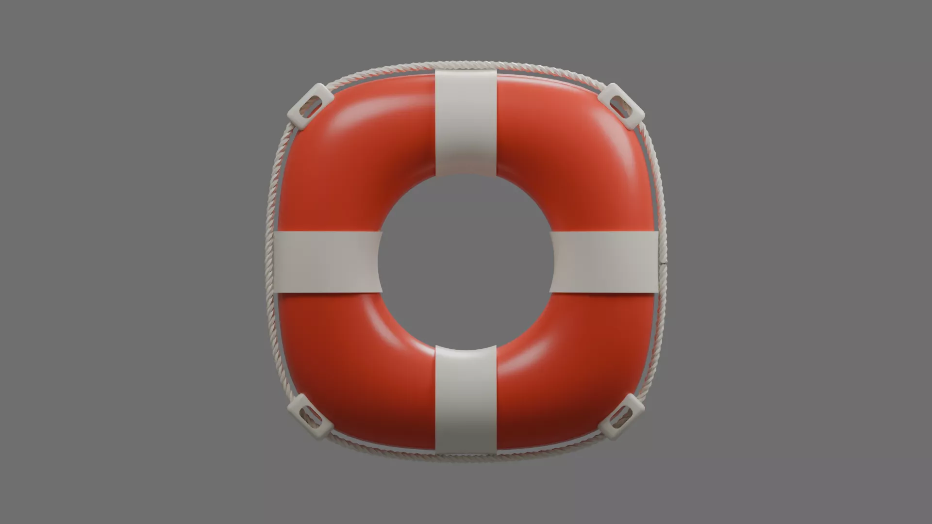 Red and White Life Ring with Rope Loops Low-poly 3D model