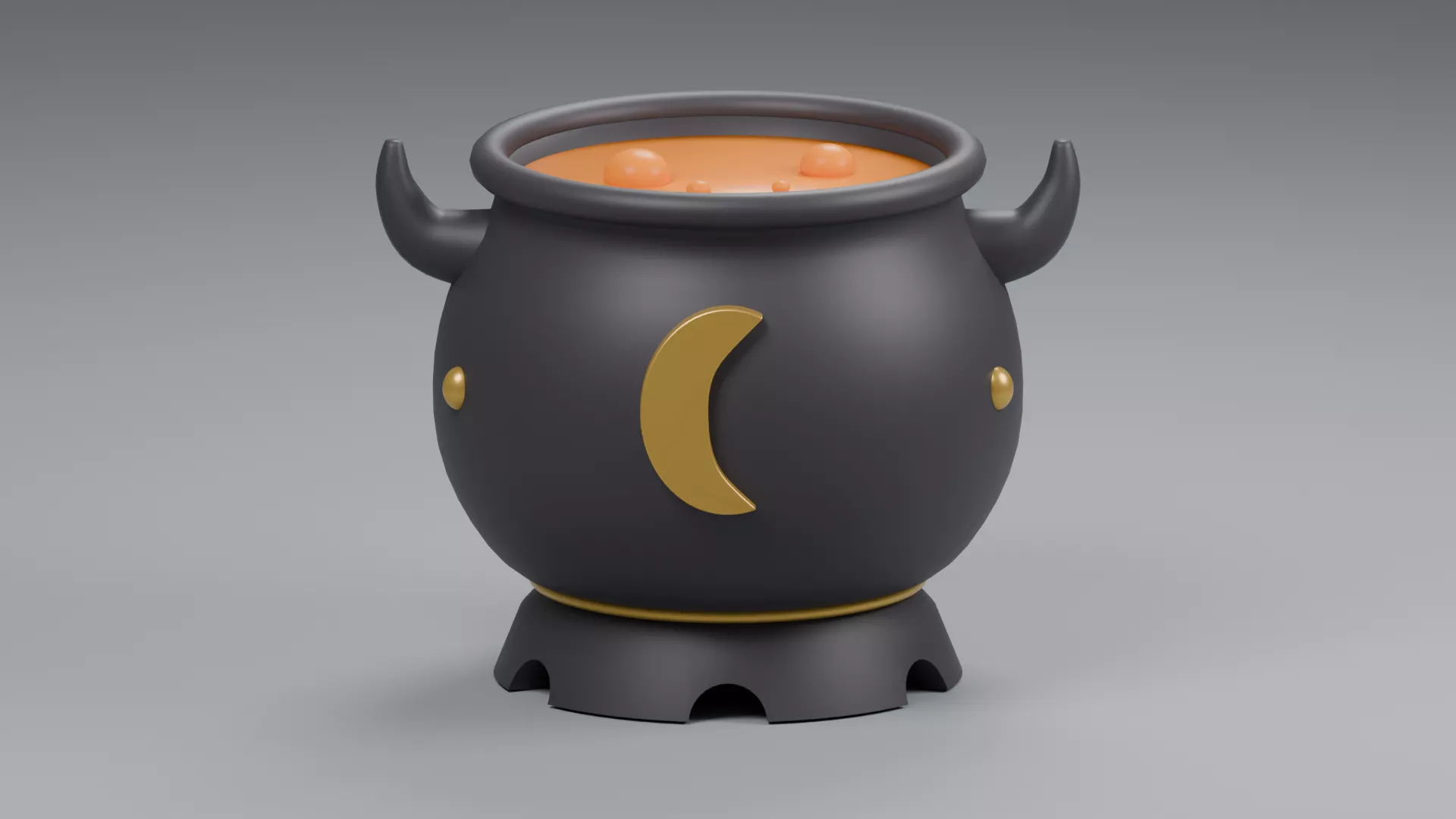 Crescent Moon Cauldron with Orange Brew Low-poly 3D model