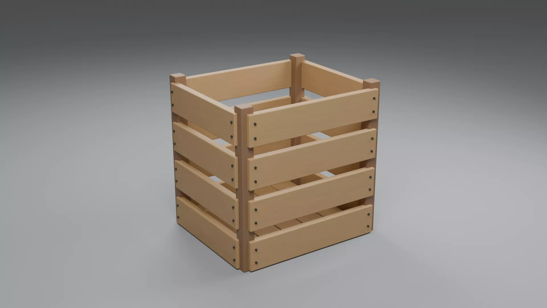 Square Slatted Wood Box with Reinforced Corners Low-poly 3D model